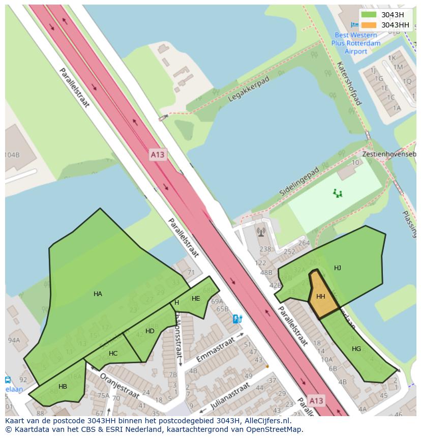 Afbeelding van het postcodegebied 3043 HH op de kaart.