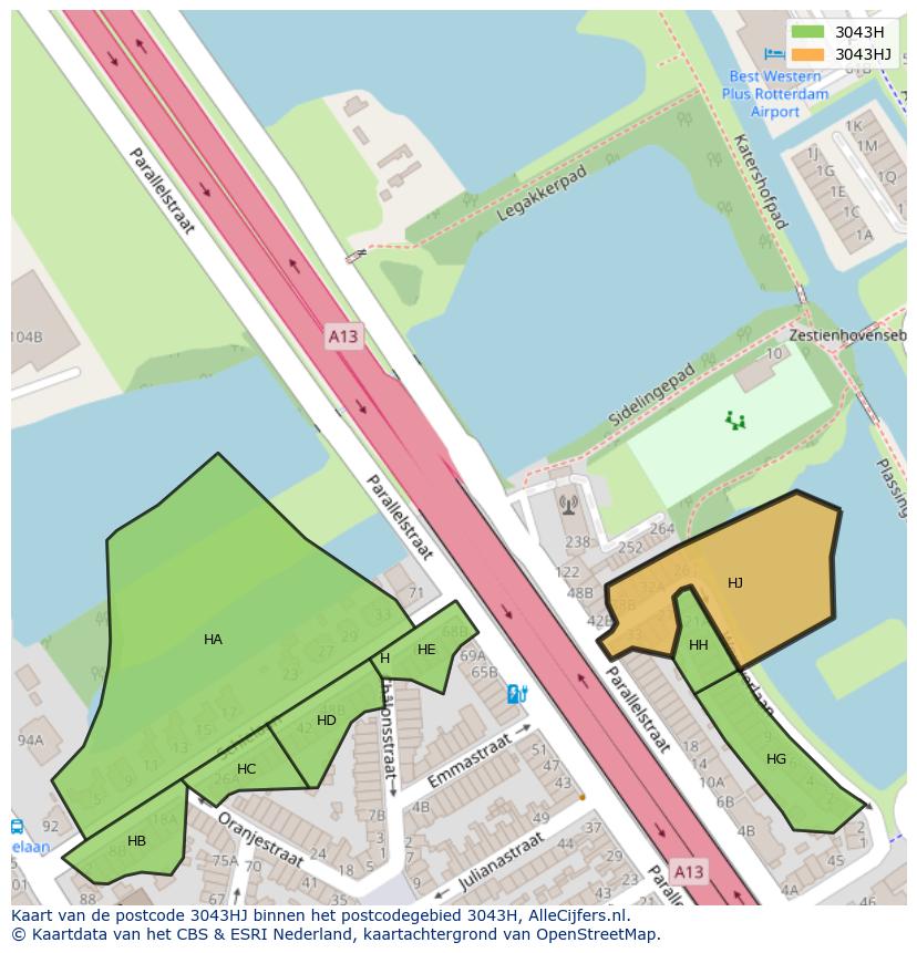 Afbeelding van het postcodegebied 3043 HJ op de kaart.