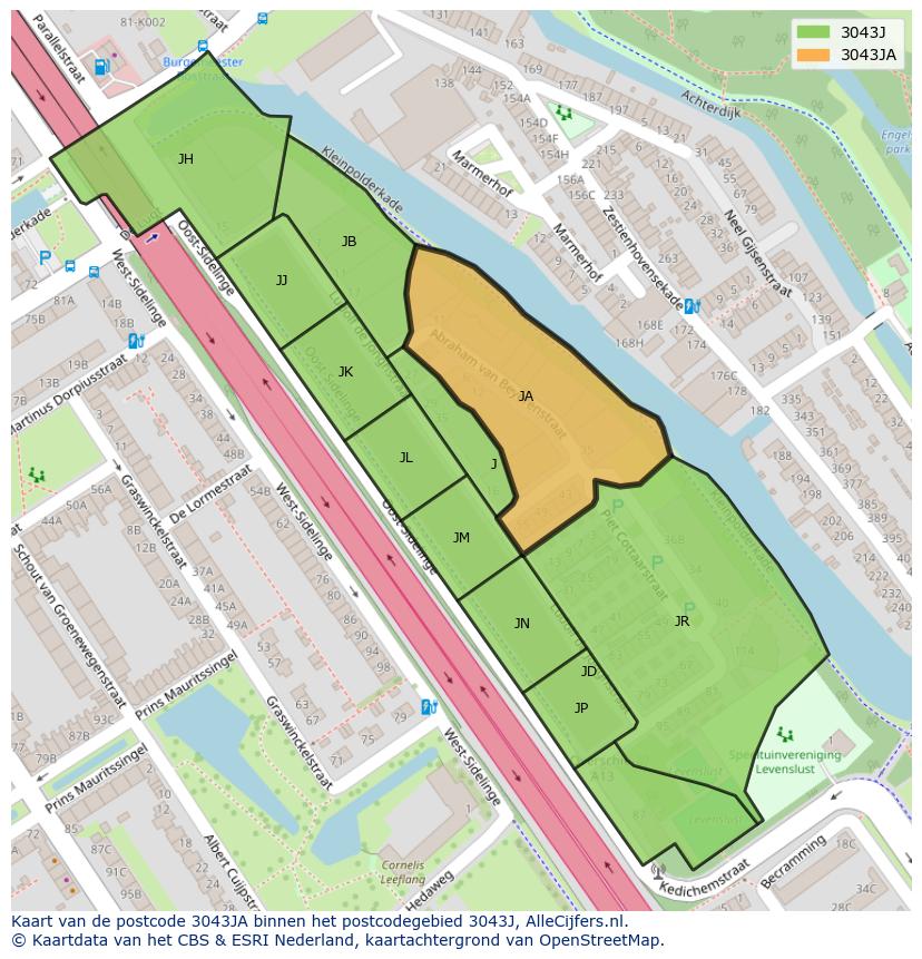 Afbeelding van het postcodegebied 3043 JA op de kaart.
