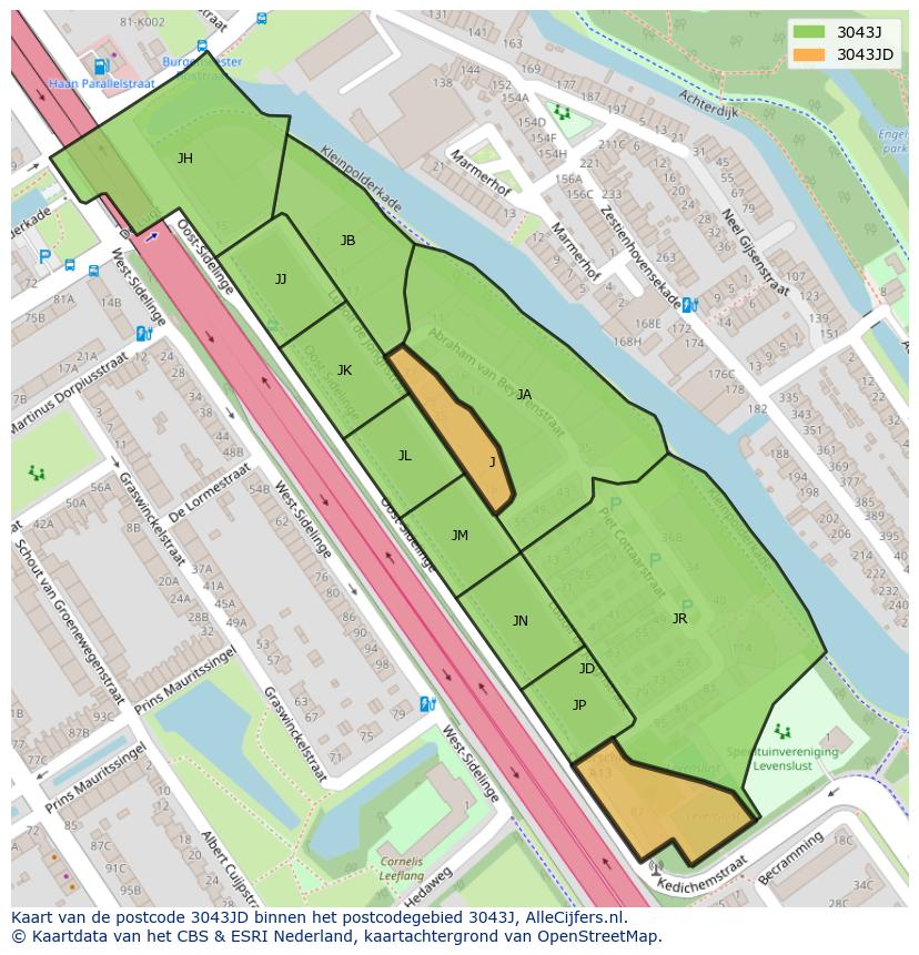 Afbeelding van het postcodegebied 3043 JD op de kaart.