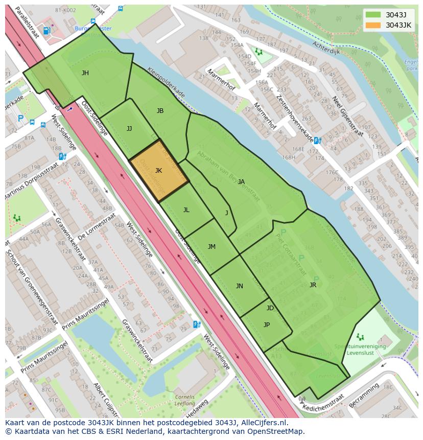 Afbeelding van het postcodegebied 3043 JK op de kaart.