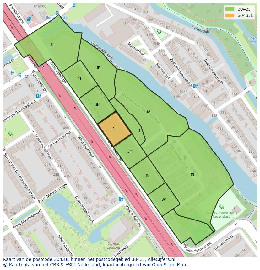 Afbeelding van het postcodegebied 3043 JL op de kaart.