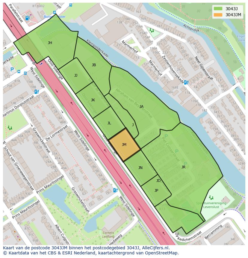 Afbeelding van het postcodegebied 3043 JM op de kaart.
