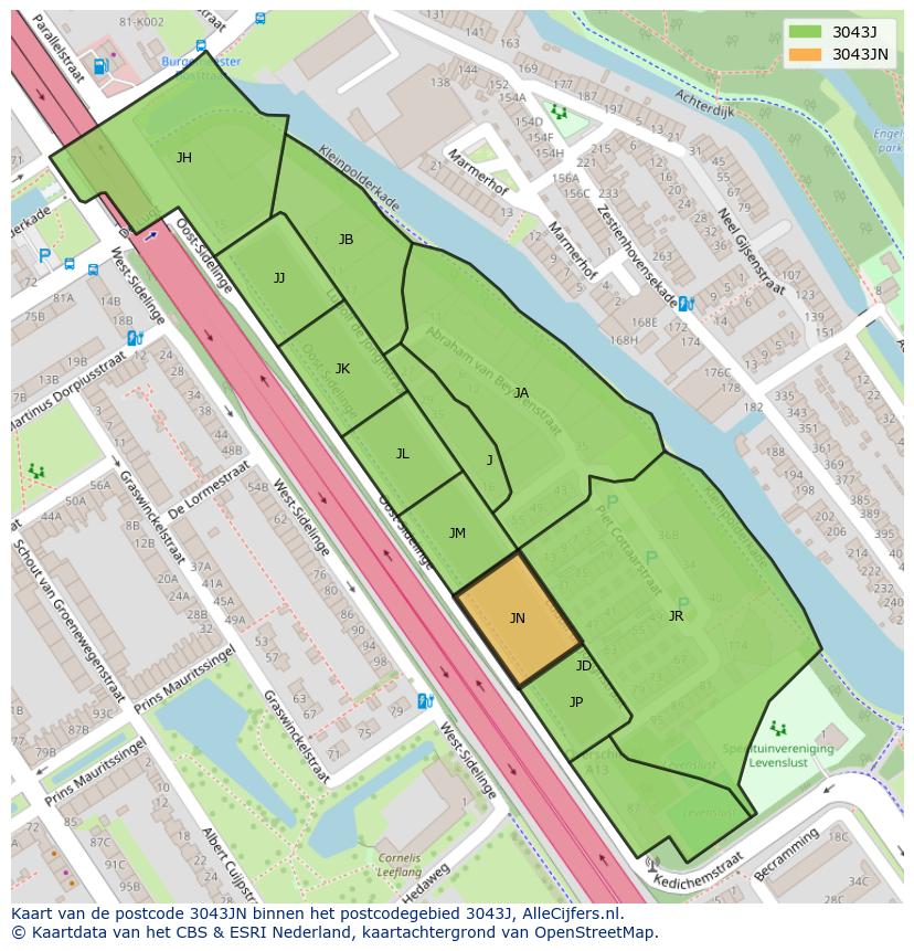 Afbeelding van het postcodegebied 3043 JN op de kaart.