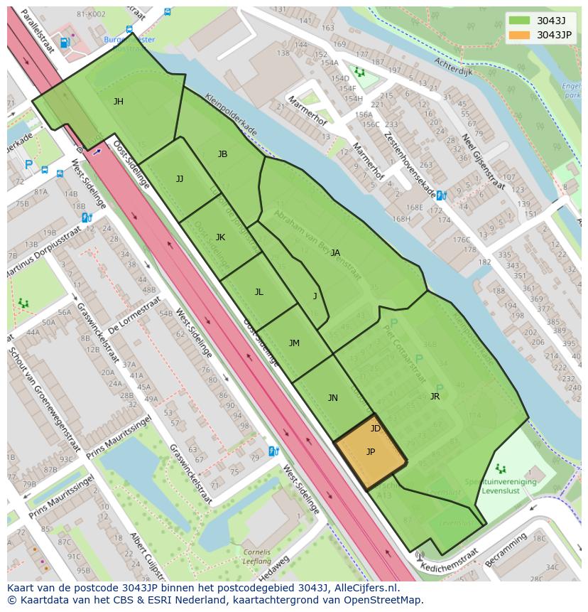 Afbeelding van het postcodegebied 3043 JP op de kaart.