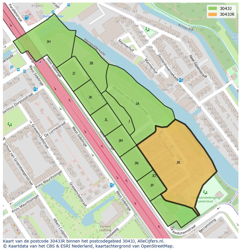 Afbeelding van het postcodegebied 3043 JR op de kaart.