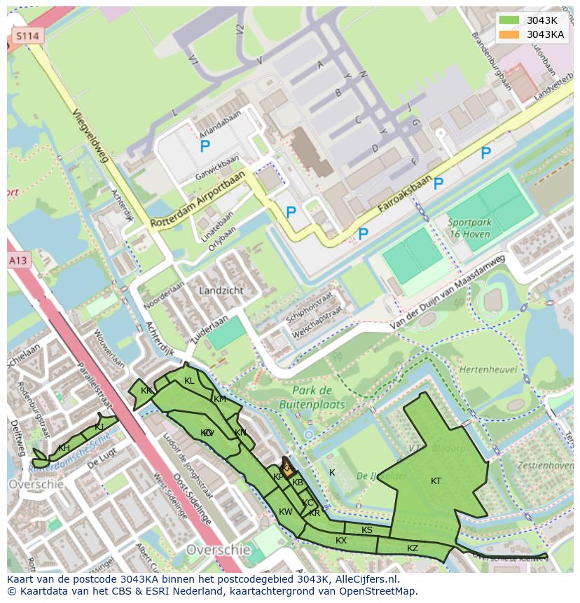 Afbeelding van het postcodegebied 3043 KA op de kaart.