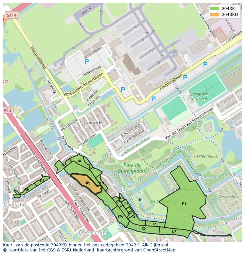 Afbeelding van het postcodegebied 3043 KD op de kaart.