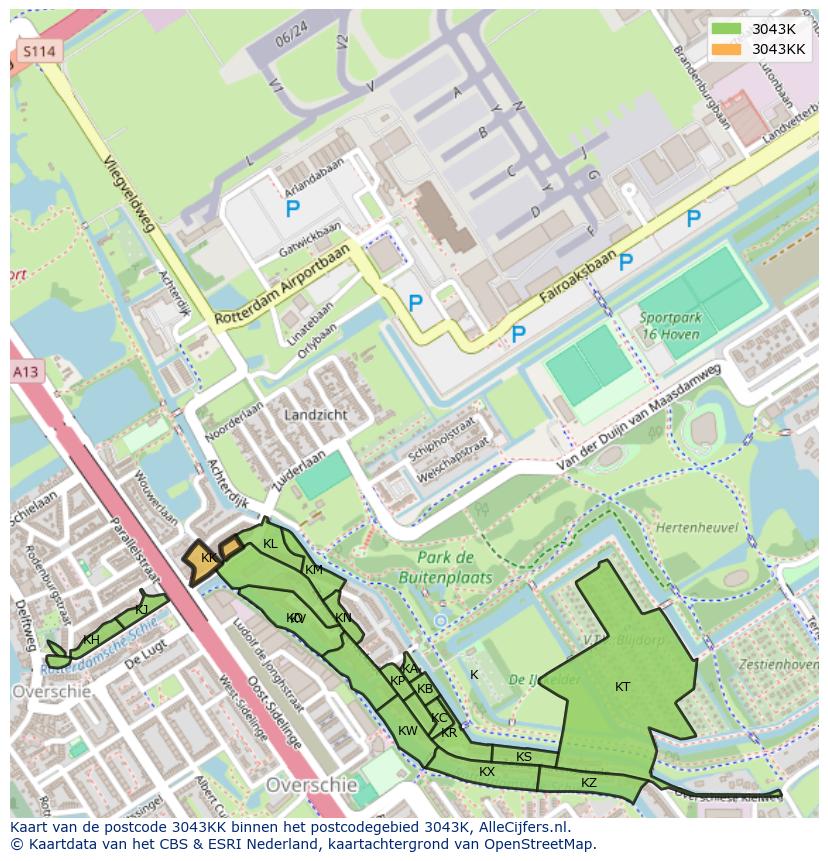 Afbeelding van het postcodegebied 3043 KK op de kaart.