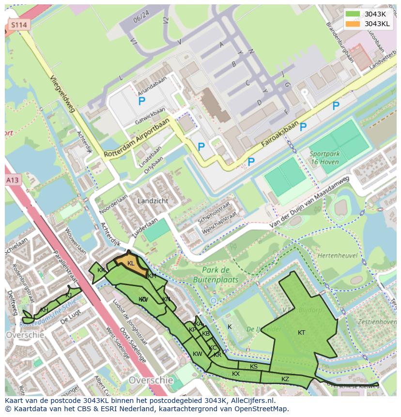 Afbeelding van het postcodegebied 3043 KL op de kaart.