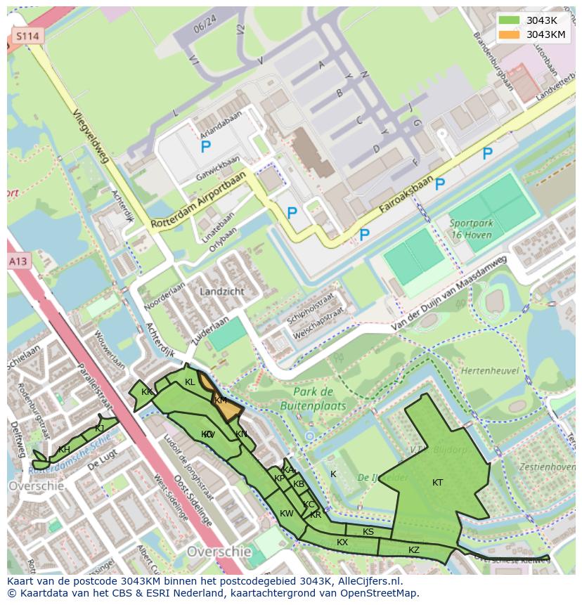 Afbeelding van het postcodegebied 3043 KM op de kaart.
