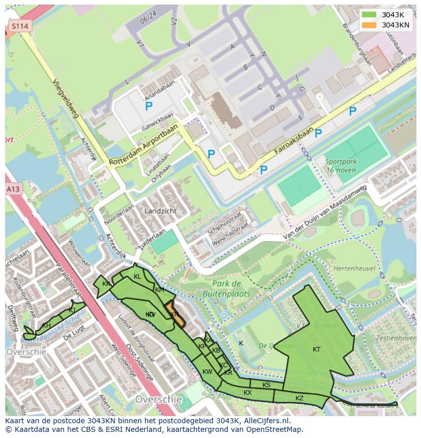 Afbeelding van het postcodegebied 3043 KN op de kaart.