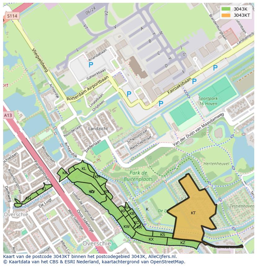 Afbeelding van het postcodegebied 3043 KT op de kaart.
