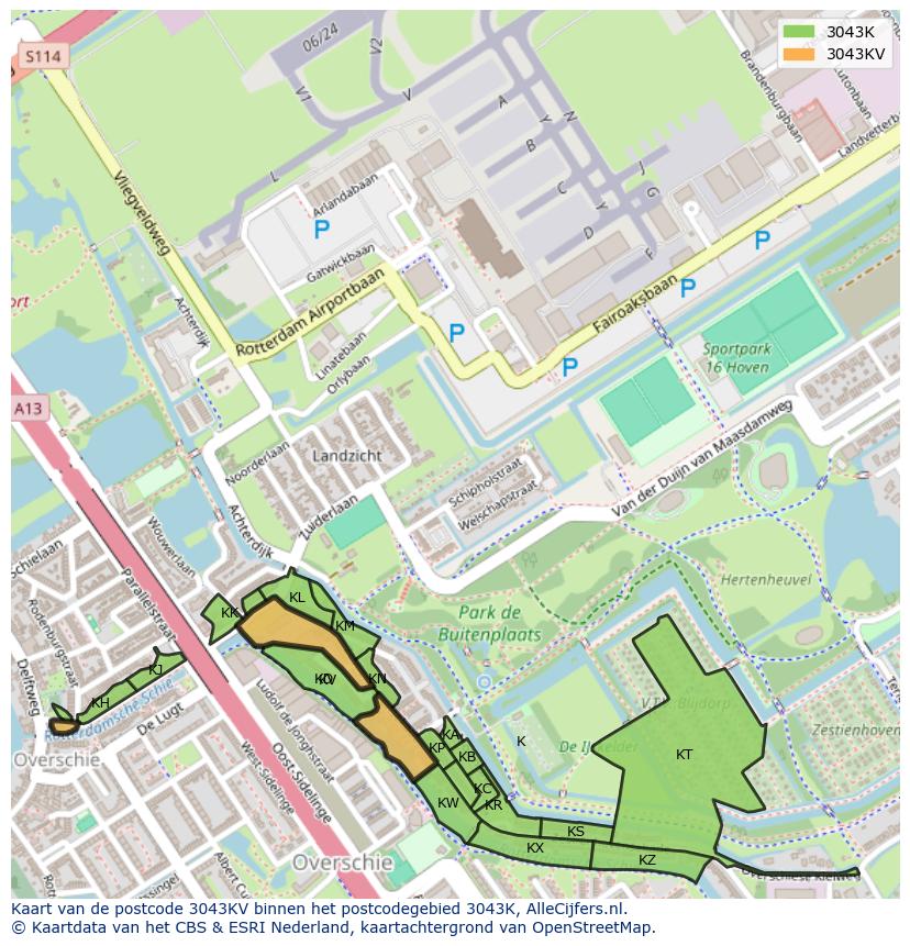 Afbeelding van het postcodegebied 3043 KV op de kaart.