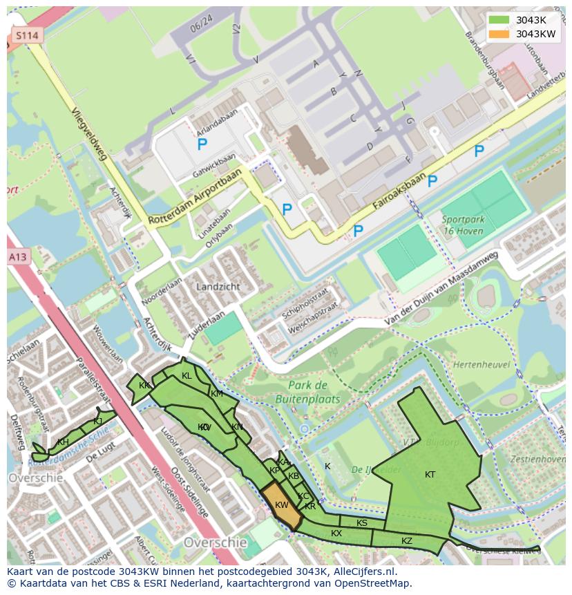 Afbeelding van het postcodegebied 3043 KW op de kaart.