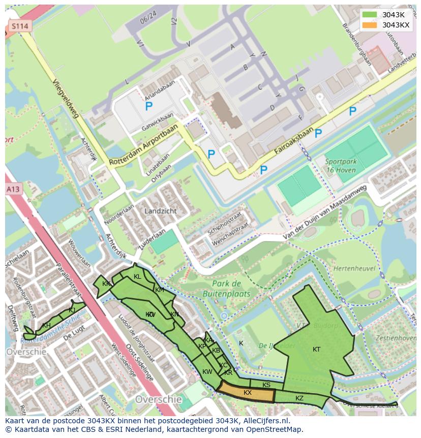 Afbeelding van het postcodegebied 3043 KX op de kaart.