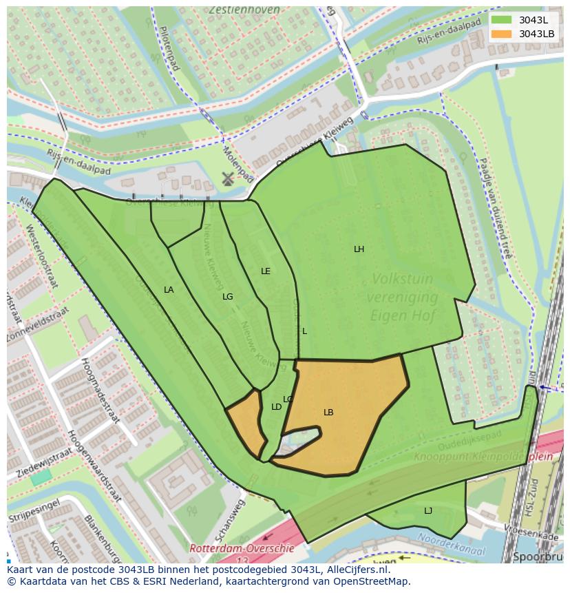 Afbeelding van het postcodegebied 3043 LB op de kaart.