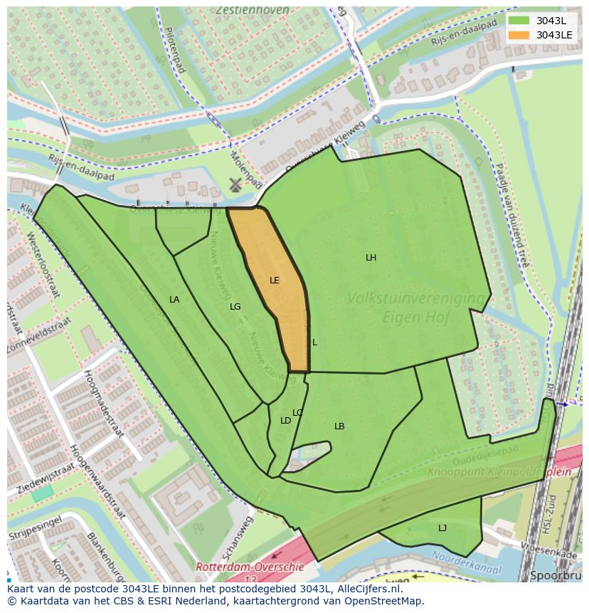 Afbeelding van het postcodegebied 3043 LE op de kaart.