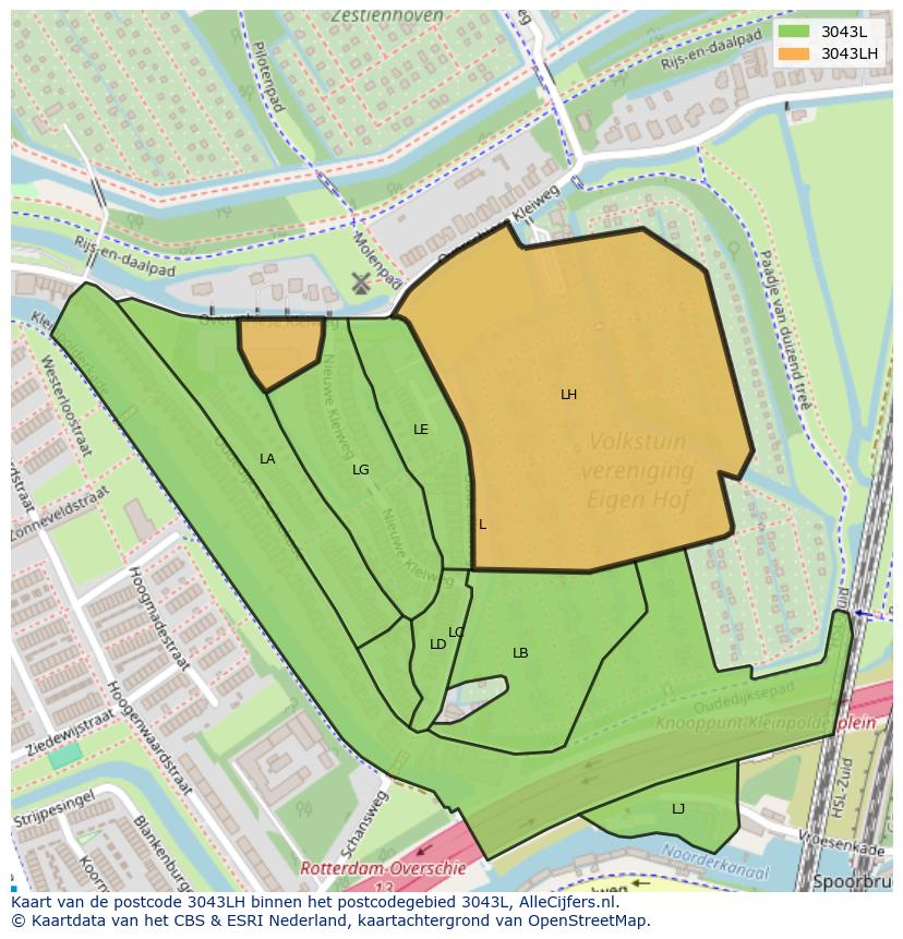 Afbeelding van het postcodegebied 3043 LH op de kaart.