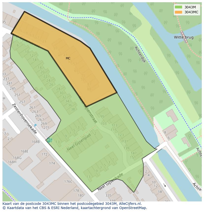 Afbeelding van het postcodegebied 3043 MC op de kaart.