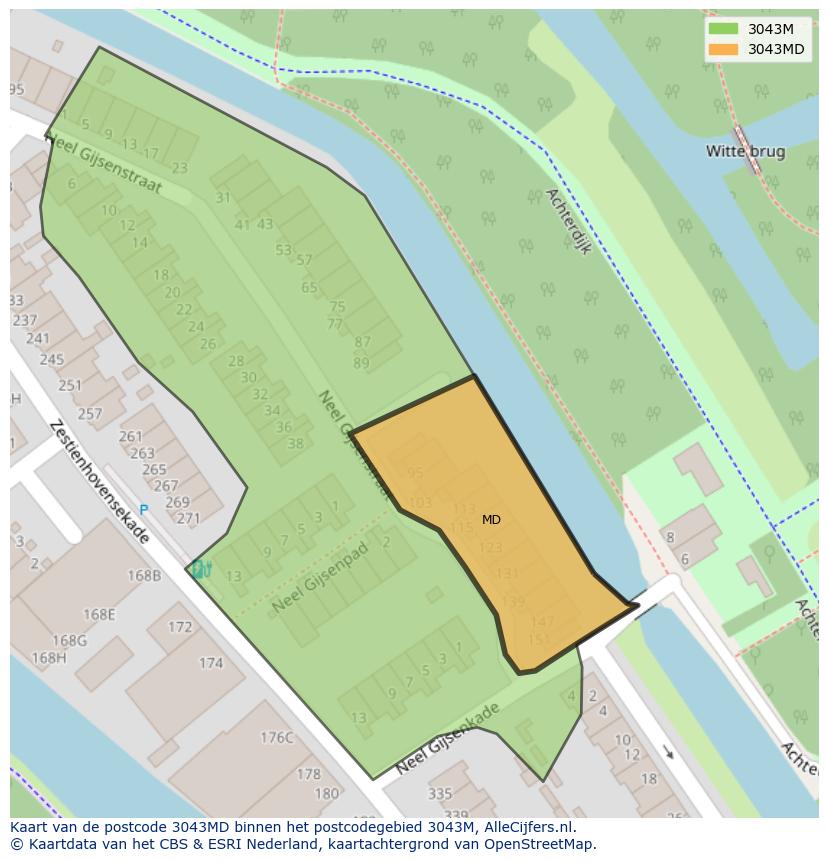 Afbeelding van het postcodegebied 3043 MD op de kaart.