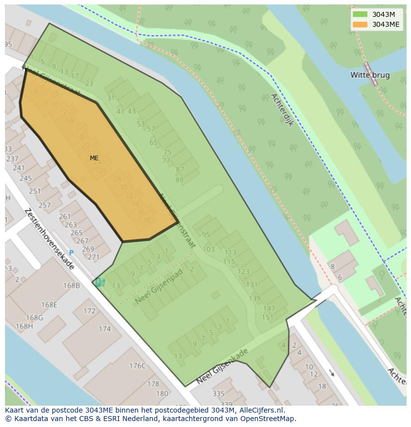 Afbeelding van het postcodegebied 3043 ME op de kaart.