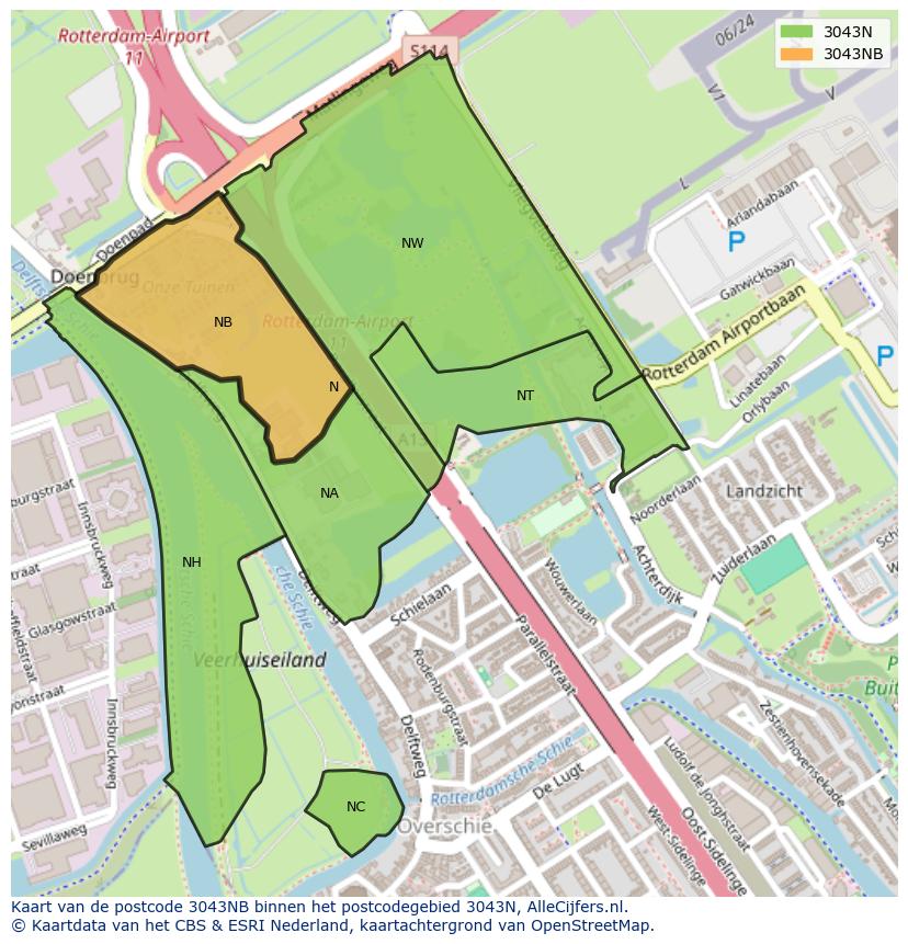 Afbeelding van het postcodegebied 3043 NB op de kaart.