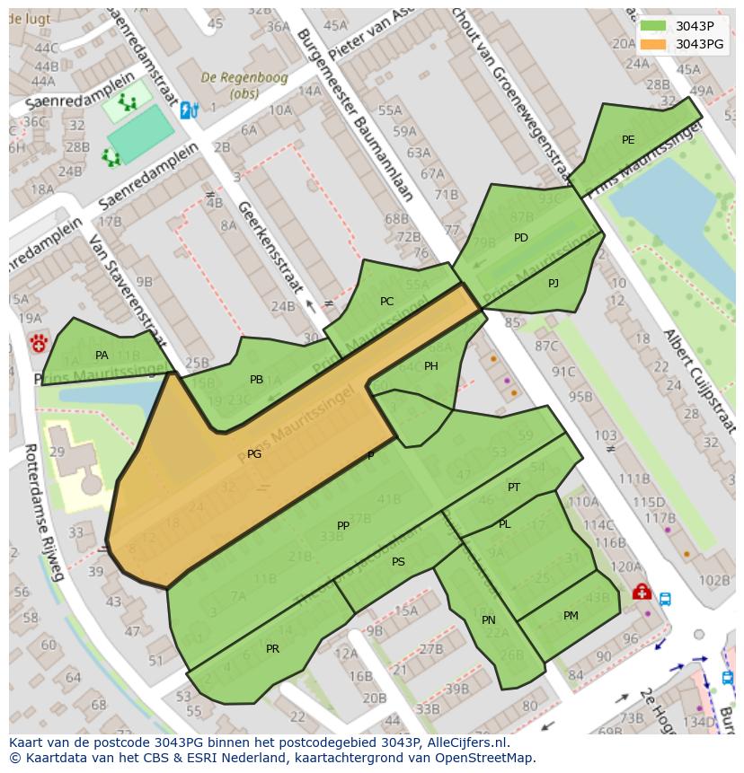 Afbeelding van het postcodegebied 3043 PG op de kaart.