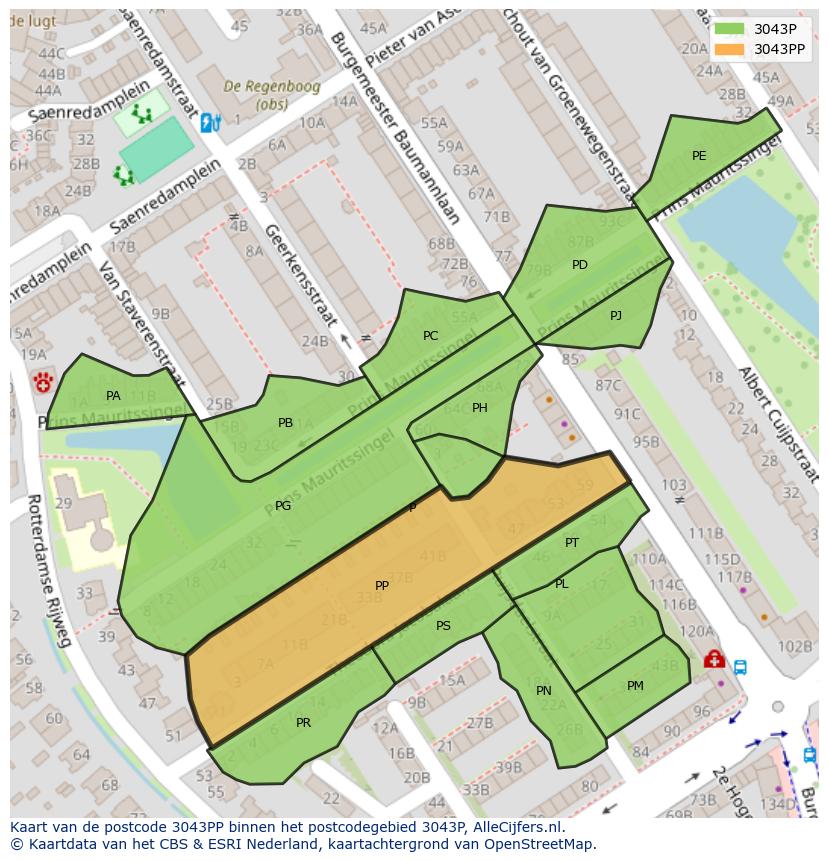 Afbeelding van het postcodegebied 3043 PP op de kaart.