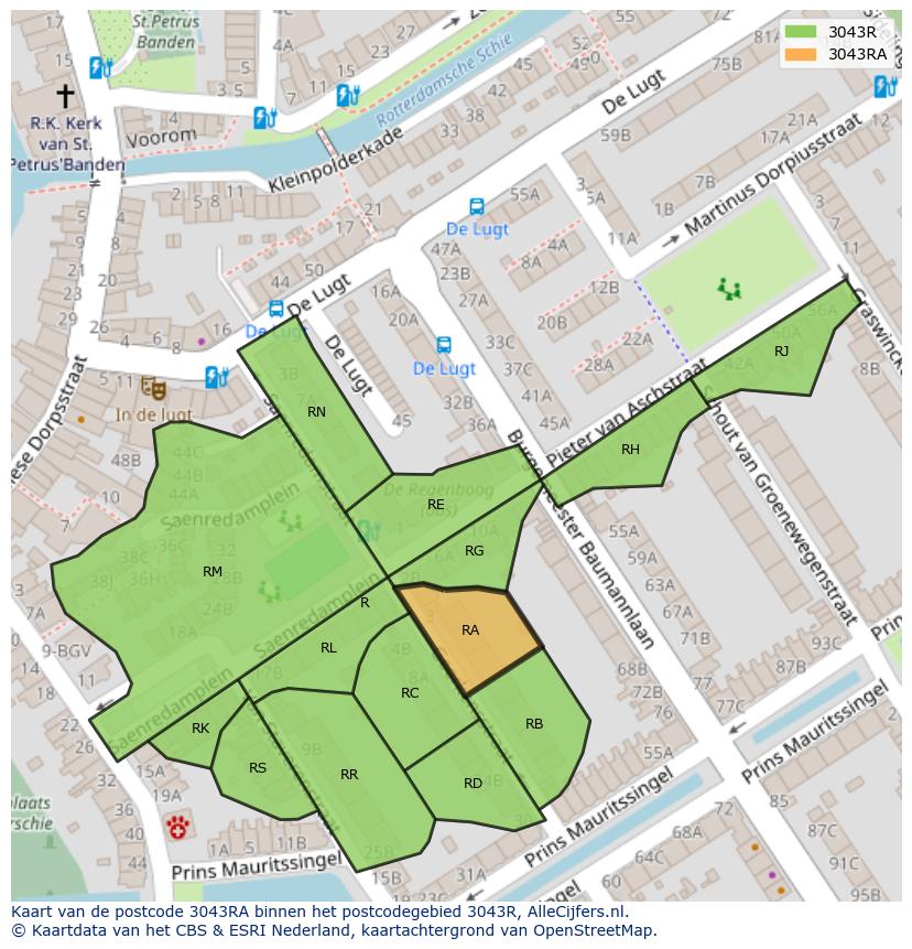 Afbeelding van het postcodegebied 3043 RA op de kaart.