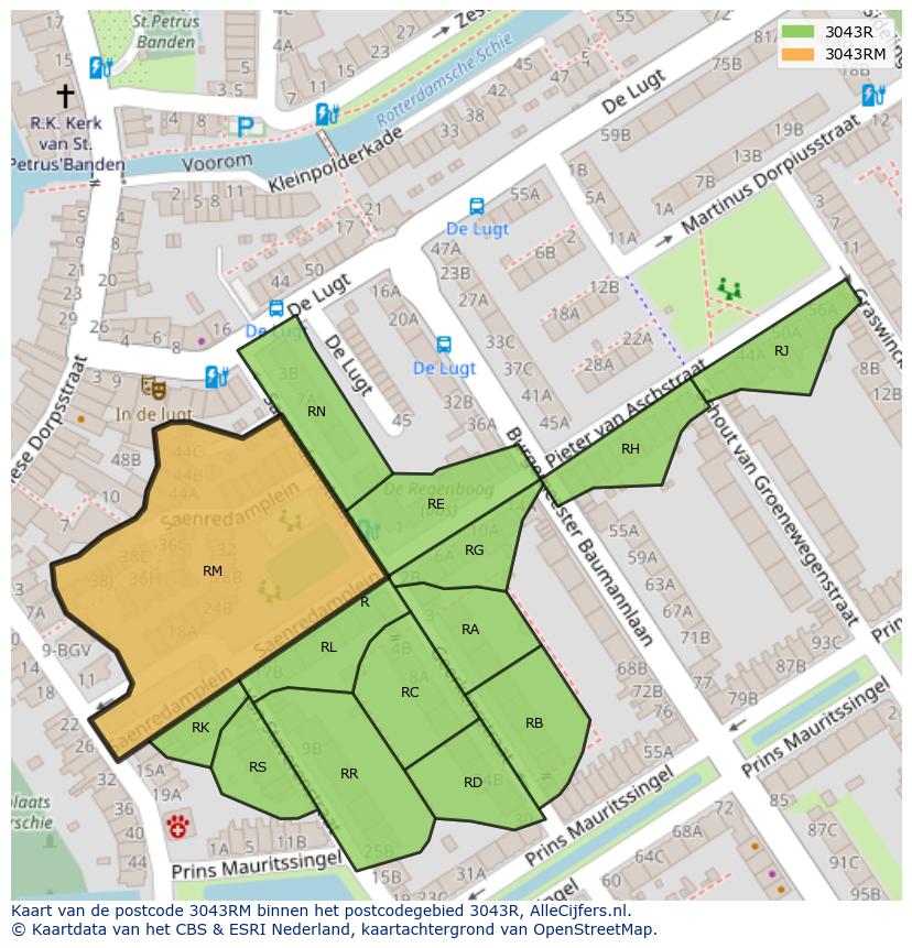 Afbeelding van het postcodegebied 3043 RM op de kaart.