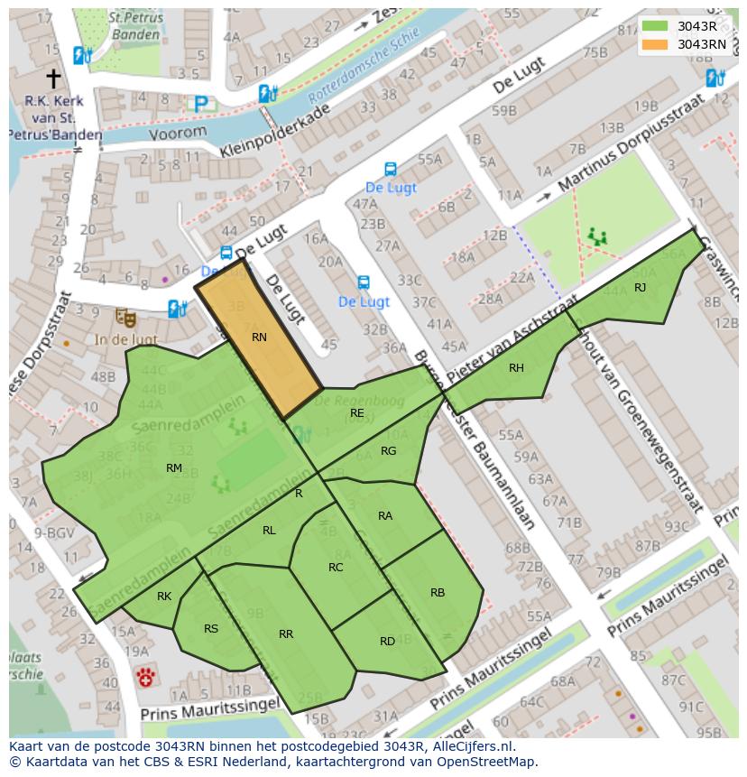 Afbeelding van het postcodegebied 3043 RN op de kaart.