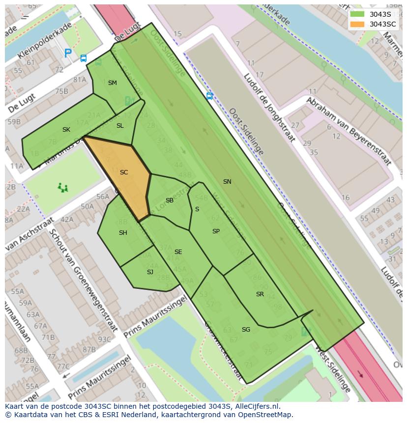 Afbeelding van het postcodegebied 3043 SC op de kaart.