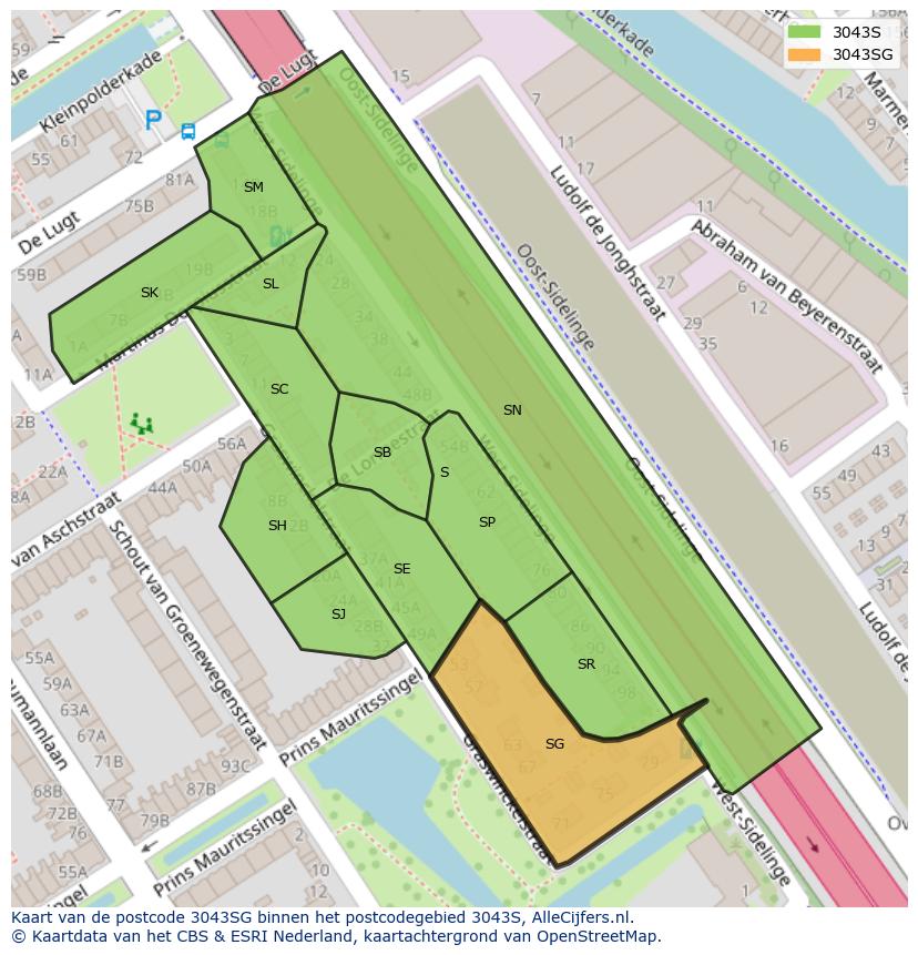 Afbeelding van het postcodegebied 3043 SG op de kaart.