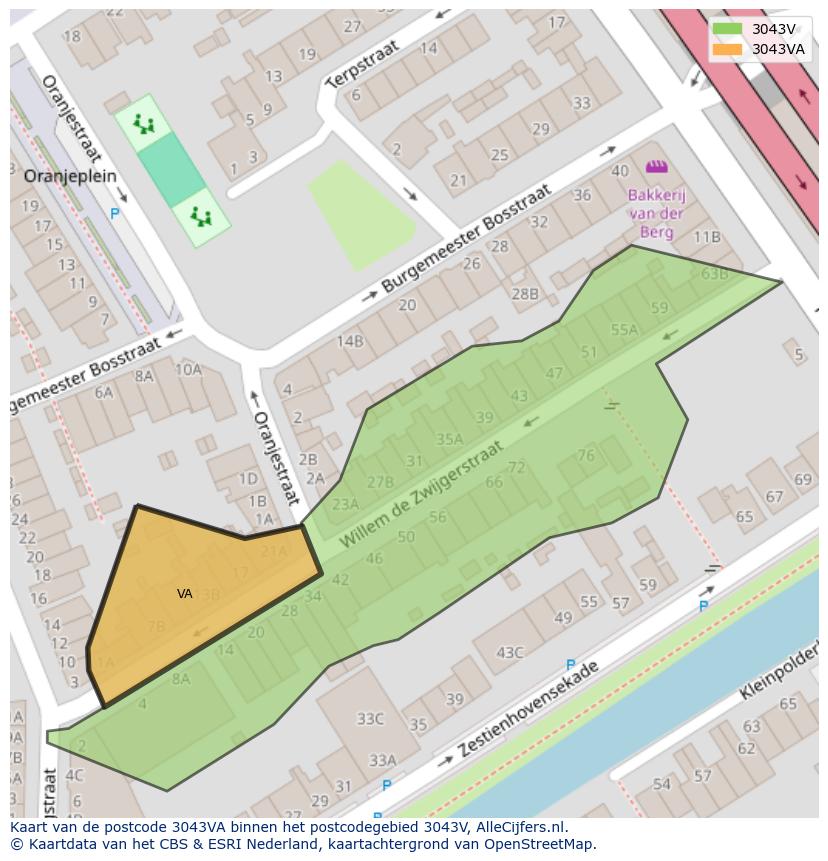 Afbeelding van het postcodegebied 3043 VA op de kaart.