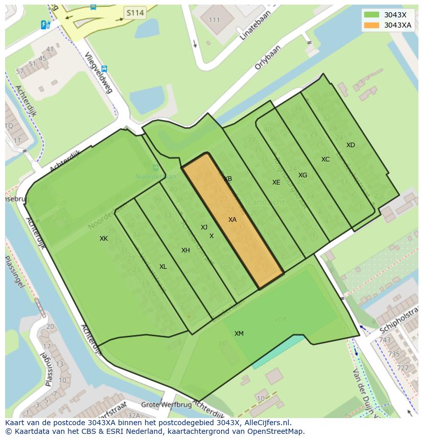 Afbeelding van het postcodegebied 3043 XA op de kaart.