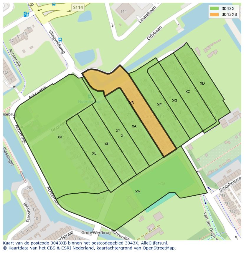 Afbeelding van het postcodegebied 3043 XB op de kaart.