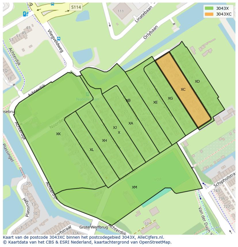 Afbeelding van het postcodegebied 3043 XC op de kaart.