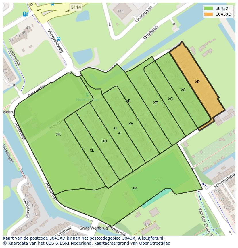 Afbeelding van het postcodegebied 3043 XD op de kaart.