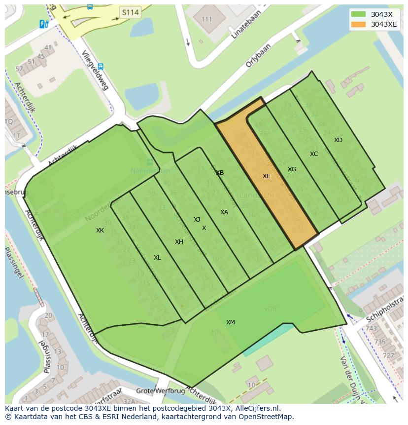 Afbeelding van het postcodegebied 3043 XE op de kaart.