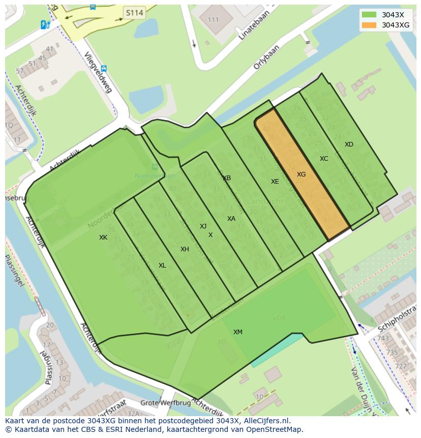 Afbeelding van het postcodegebied 3043 XG op de kaart.