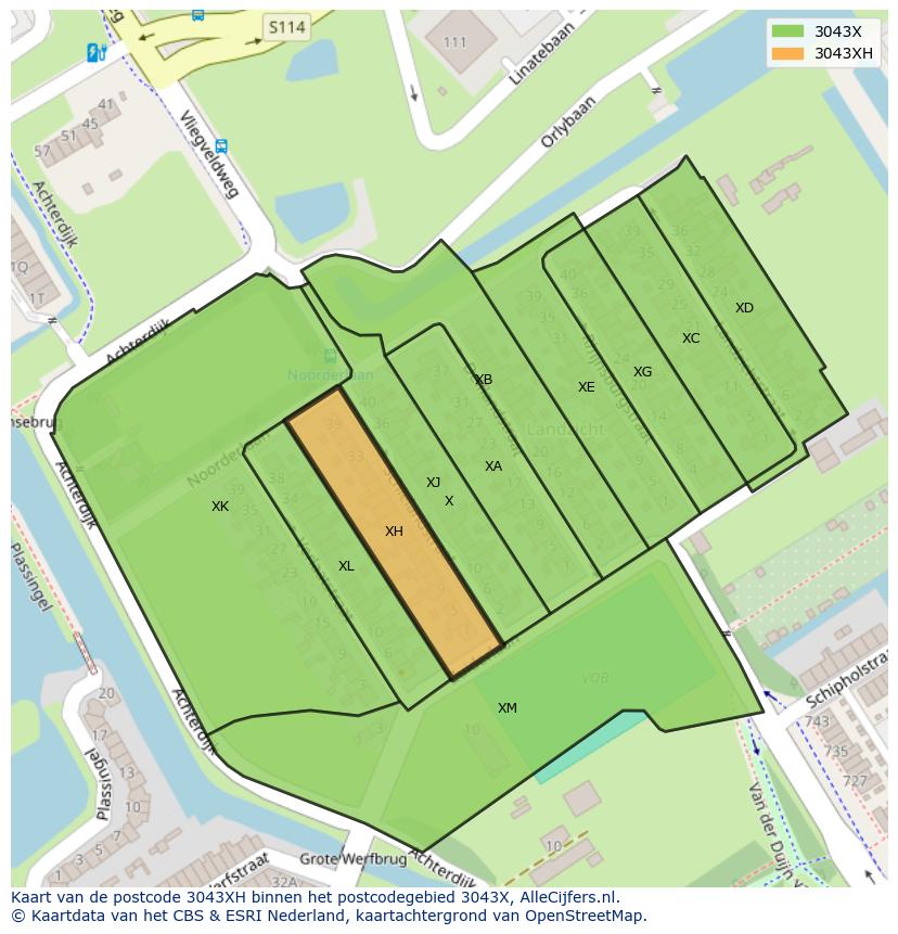 Afbeelding van het postcodegebied 3043 XH op de kaart.