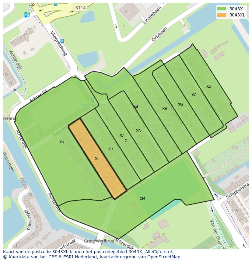Afbeelding van het postcodegebied 3043 XL op de kaart.