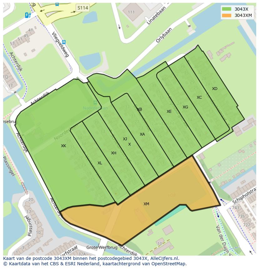 Afbeelding van het postcodegebied 3043 XM op de kaart.