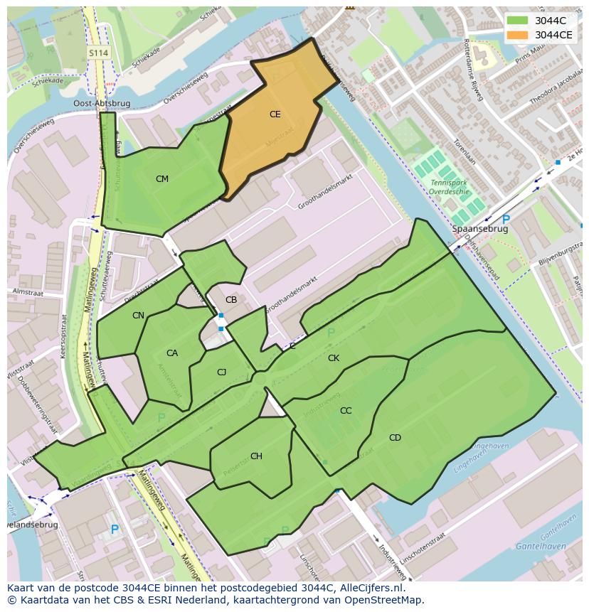 Afbeelding van het postcodegebied 3044 CE op de kaart.