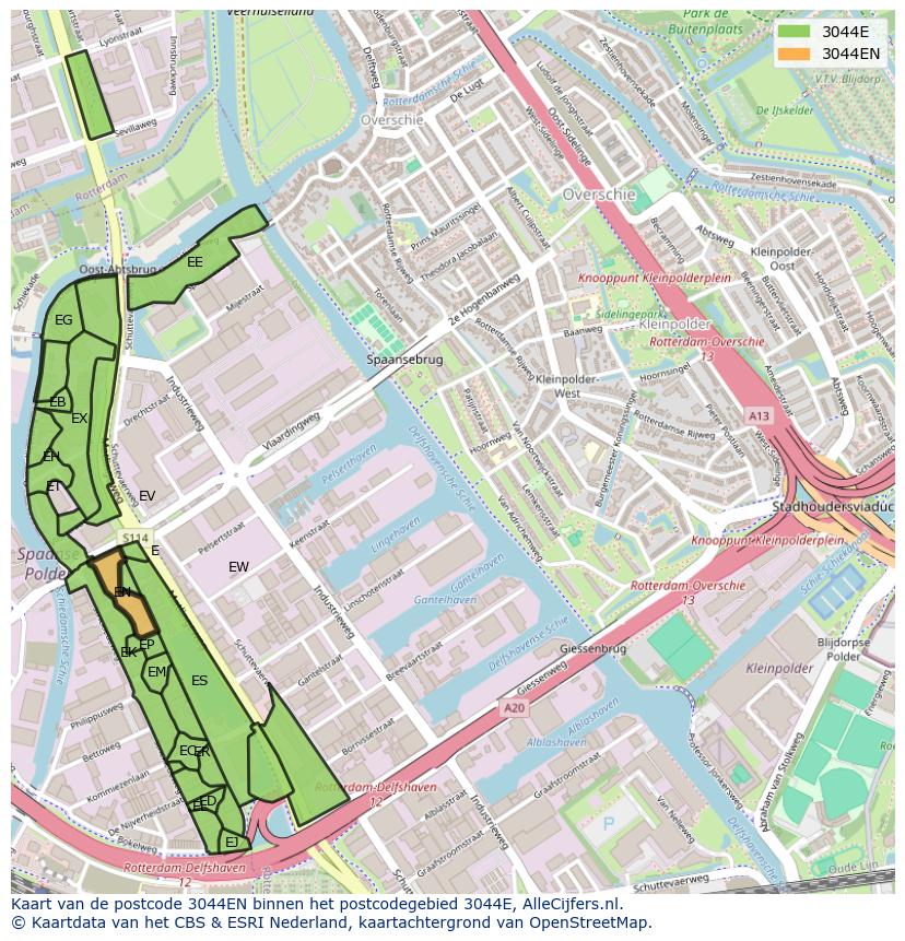 Afbeelding van het postcodegebied 3044 EN op de kaart.