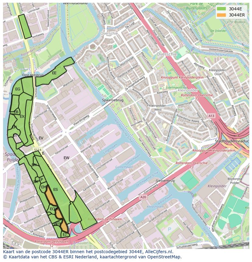 Afbeelding van het postcodegebied 3044 ER op de kaart.