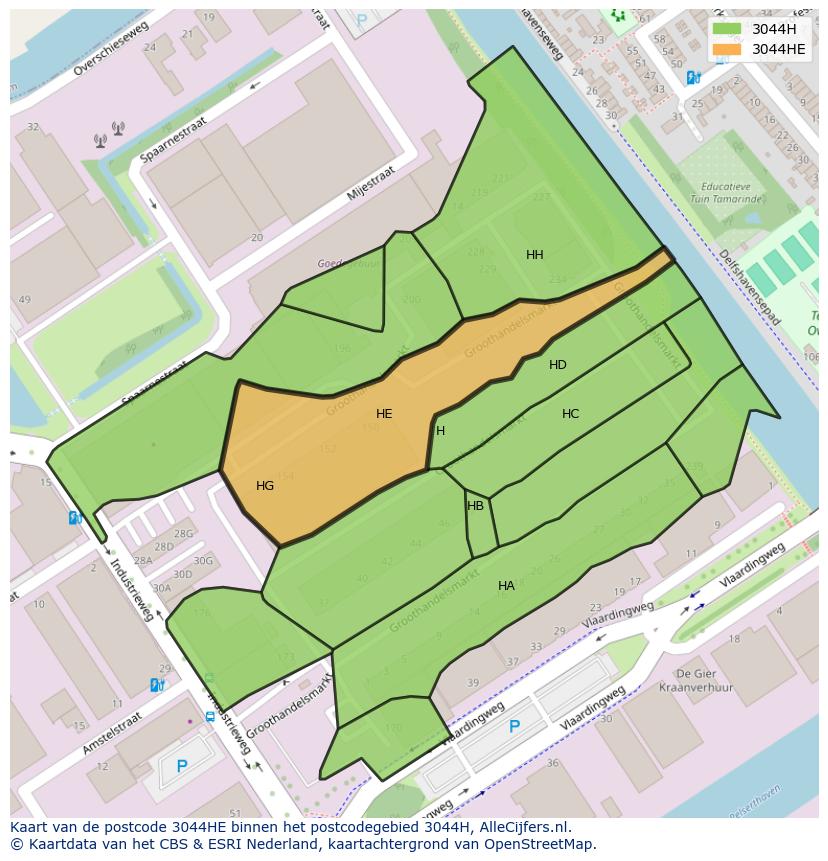 Afbeelding van het postcodegebied 3044 HE op de kaart.