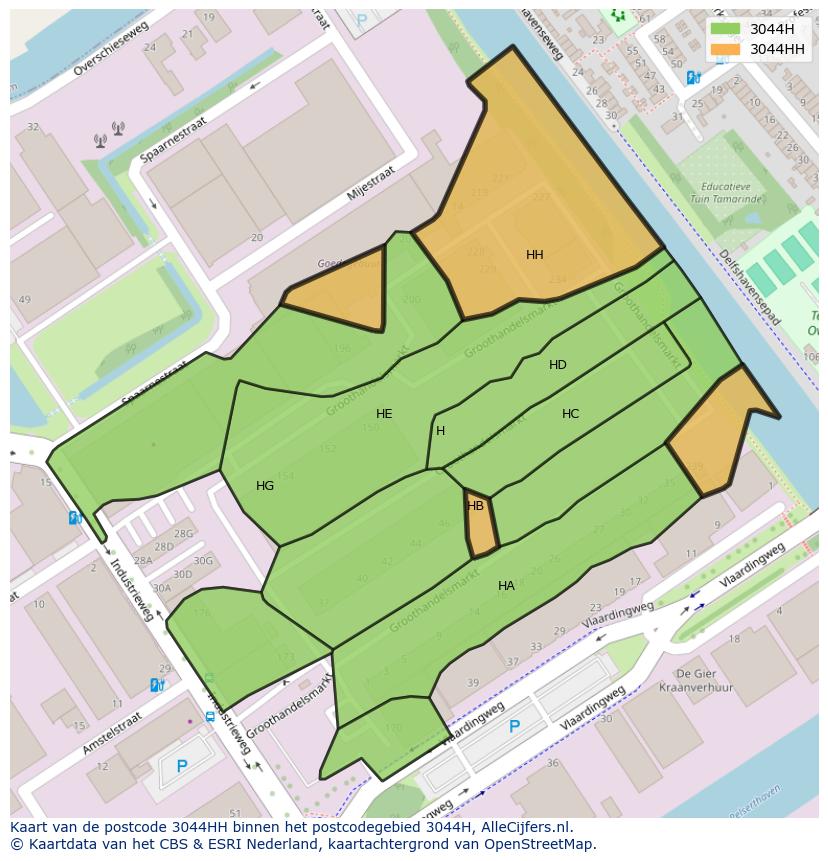 Afbeelding van het postcodegebied 3044 HH op de kaart.