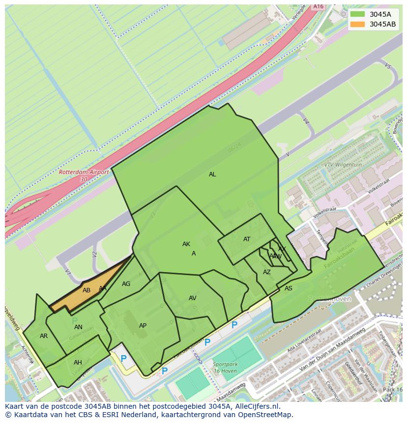 Afbeelding van het postcodegebied 3045 AB op de kaart.